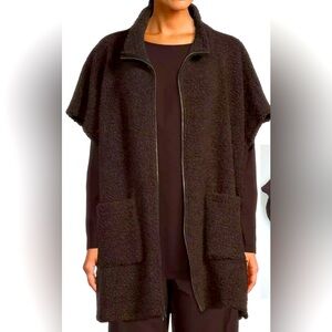 Bryn Walker Pip Poncho wool blend fleece pocket full zipper brown size L